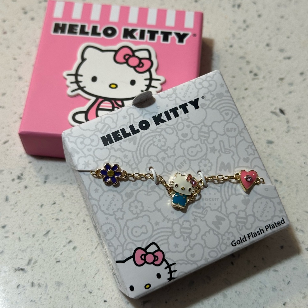 NWT Gold Plated Bracelet with Charm Pendants, 6.5 + 1" by Hello Kitty NEW